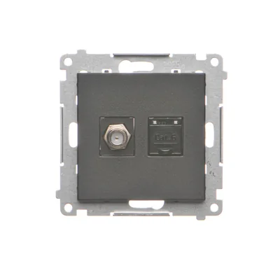 Simon 55 WMDA-12xxxx-149 Connecteur d'antenne type « F » + RJ45 cat.6 (module) ; Noir mat