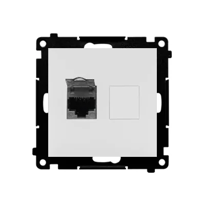 Simon 55 WMDA-P91xx5-114 Einzelne RJ45-Computerbuchse Kategorie 6 mit Staubschutzklappe (Modul); Matt hellgrau