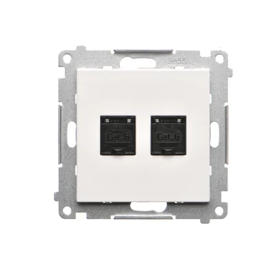 Simon 55 WMDA-P92xx5-111 Doppia presa RJ45 per computer, categoria 6, con otturatore antipolvere (modulo); Bianco opaco