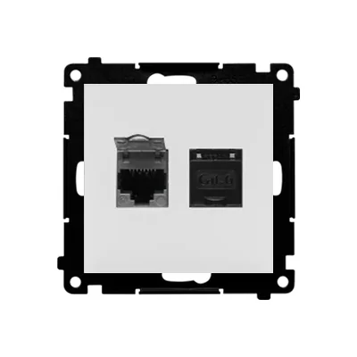 Simon 55 WMDA-P92xx5-114 Doppel-RJ45-Computerbuchse Kategorie 6 mit Staubschutzklappe (Modul); Hellgrau matt