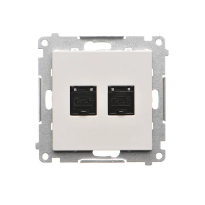 Simon 55 WMDA-P92xx5-114 Doppel-RJ45-Computerbuchse Kategorie 6 mit Staubschutzklappe (Modul); Hellgrau matt