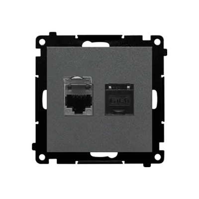 Simon 55 WMDA-P92xx5-116 Double RJ45 computer socket category 6, with anti-dust shutter (module); Matte graphite