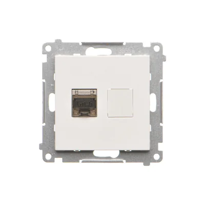 Simon 55 WMDA-P93xx5-111 Einzelne Computerbuchse RJ45 Kategorie 6, geschirmt mit Staubschutzklappe (Modul); Mattweiß