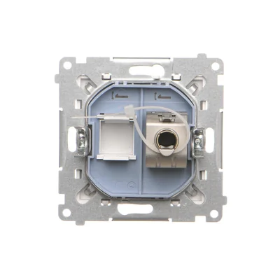 Simon 55 WMDA-P93xx5-111 Einzelne Computerbuchse RJ45 Kategorie 6, geschirmt mit Staubschutzklappe (Modul); Mattweiß