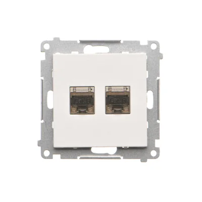 Simon 55 WMDA-P93xx6-111 Doppel-RJ45-Computerbuchse Kategorie 6, geschirmt mit Staubschutzklappe (Modul); Mattweiß