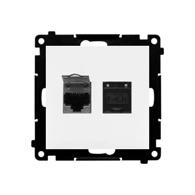 Simon 55 WMDA-P93xx6-111 Double RJ45 computer socket category 6, shielded with anti-dust shutter (module); Matte white