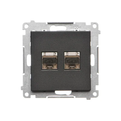 Simon 55 WMDA-P93xx6-149 Doppel-RJ45-Computerbuchse Kategorie 6, geschirmt mit Staubschutzklappe (Modul); Mattschwarz