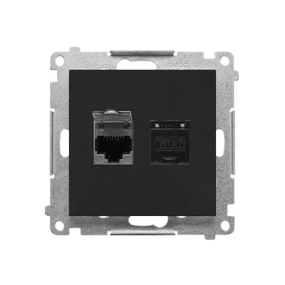 Simon 55 WMDA-P93xx6-149 Double RJ45 computer socket category 6, shielded with anti-dust shutter (module); Matte black