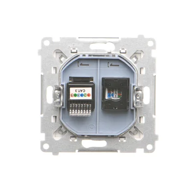 Simon 55 WMDK-16105N-111 Computerbuchse RJ45 Kategorie 5e + Telefonbuchse RJ12 (Modul); Mattweiß