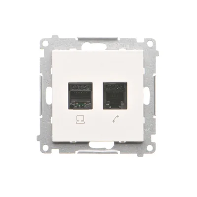 Simon 55 WMDK-16105N-111 Conector para ordenador RJ45 categoría 5e + conector telefónico RJ12 (módulo); Blanco mate