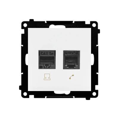 Simon 55 WMDK-16105N-111 Prise informatique RJ45 catégorie 5e + prise téléphonique RJ12 (module) ; Blanc mat