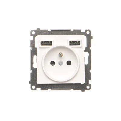 Simon 55 WMDW-001112-111 Enchufe con cargador integrado 2xUSB A (módulo), 2,1 A, 5 V CC, 230 V; Blanco mate. Retirado de la oferta - hasta agotar existencias.