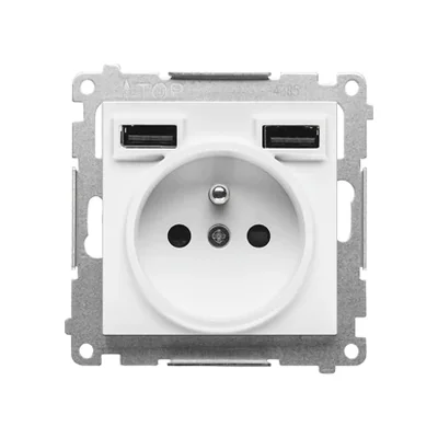 Simon 55 WMDW-001112-111 Socket with integrated charger 2xUSB A (module), 2.1 A, 5 V DC, 230 V; Matte white Withdrawn from the offer - while stocks last