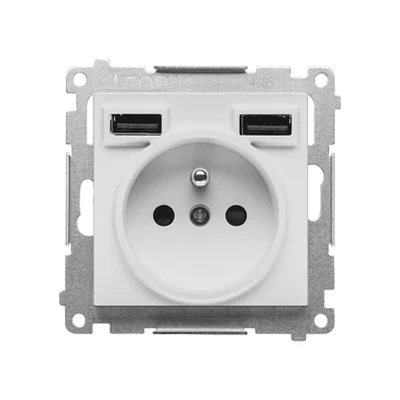 Simon 55 WMDW-001112-114 Socket with integrated charger 2xUSB A (module), 2.1 A, 5 V DC, 230 V; Light gray matt Withdrawn from the offer - while stocks last
