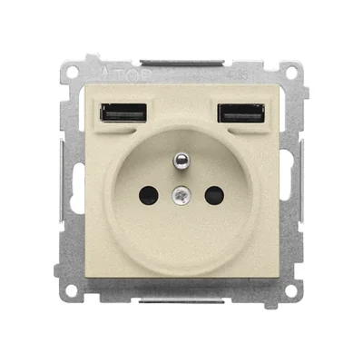 Simon 55 WMDW-001112-144 Enchufe con cargador integrado 2xUSB A (módulo), 2,1 A, 5 V CC, 230 V; Champán mate. Retirado de la oferta - hasta agotar existencias.