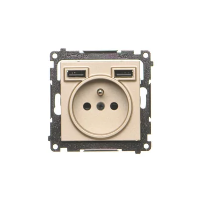 Simon 55 WMDW-001112-144 Plug socket with integrated charger 2xUSB A (module), 2.1 A, 5 V DC, 230 V; Champagne matt Withdrawn from the offer - while stocks last