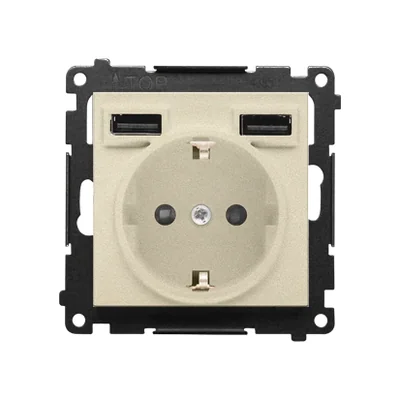 Simon 55 WMDW-001113-144 Presa Schuko con caricatore integrato 2xUSB A (modulo), 2,1 A, 5 V CC, 230 V; Champagne opaco