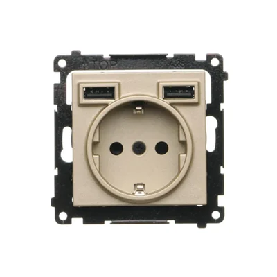 Simon 55 WMDW-001113-144 Schuko-Steckdose mit integriertem Ladegerät 2xUSB A (Modul), 2,1 A, 5 V DC, 230 V; Champagner matt
