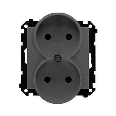 Simon 55 WMDW-00200N-116 Double socket without grounding with shutters (module) 16 A, 250 V~, quick connectors; Matte graphite