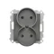 Simon 55 WMDW-00200N-116 Double socket without grounding with shutters (module) 16 A, 250 V~, quick connectors; Matte graphite
