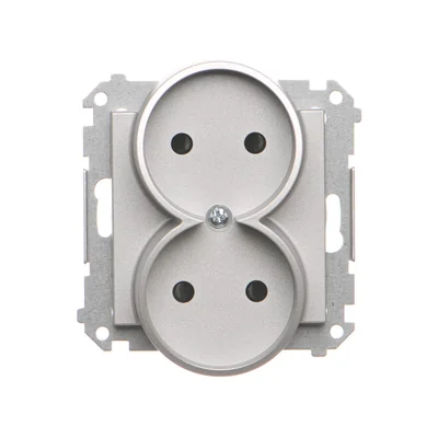Simon 55 WMDW-00200N-143 Enchufe doble sin toma de tierra con obturadores (módulo) 16 A, 250 V~, conectores rápidos; Aluminio mate