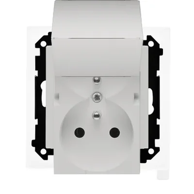 Simon 55 WMDW-00200O-114 Enchufe doble para versión IP44 con junta (módulo) 16 A, 250 V~, conectores rápidos. Tapa del color de la cubierta; Gris claro mate.