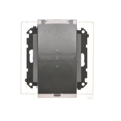 Simon 55 WMDW-00200O-116A Enchufe doble para versión IP44 con junta (módulo) 16 A, 250 V~, conectores rápidos. Tapa transparente; grafito mate.
