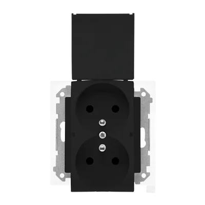 Simon 55 WMDW-00200O-149 Enchufe doble para versión IP44 con junta (módulo) 16 A, 250 V~, conectores rápidos. Tapa del color de la cubierta; negro mate.