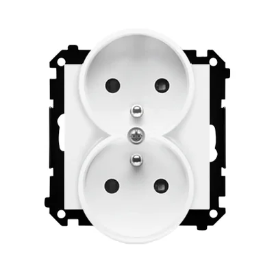 Simon 55 WMDW-00210N-111 Double socket outlet with grounding and shutters (module) 16 A, 250 V~, quick connectors; Matte white
