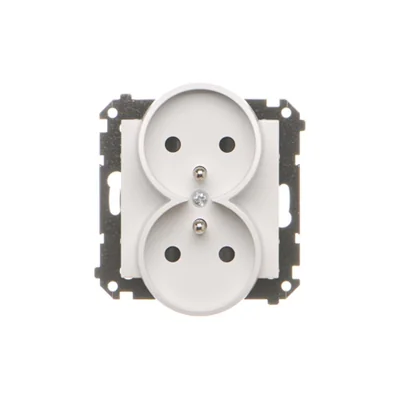 Simon 55 WMDW-00210N-114 Toma de corriente doble con conexión a tierra y obturadores (módulo) 16 A, 250 V~, conectores rápidos; Gris claro mate