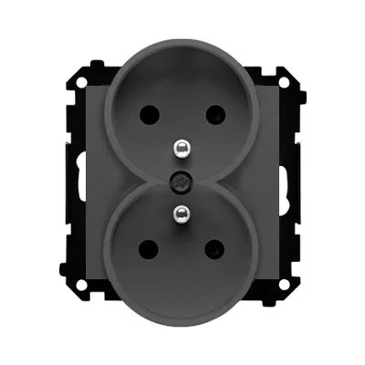 Simon 55 WMDW-00210N-116 Double prise de courant avec mise à la terre et obturateurs (module) 16 A, 250 V~, connecteurs rapides ; graphite mat