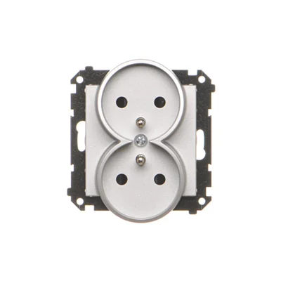 Simon 55 WMDW-00210N-143 Toma de corriente doble con conexión a tierra y obturadores (módulo) 16 A, 250 V~, conectores rápidos; aluminio mate