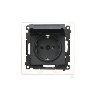 Simon 55 WMDW-321102-149 Schuko socket for IP44 version with shutters with frame seal (module) 16 A, 250 V~, quick connectors. Flap in the color of the cover; Matte black