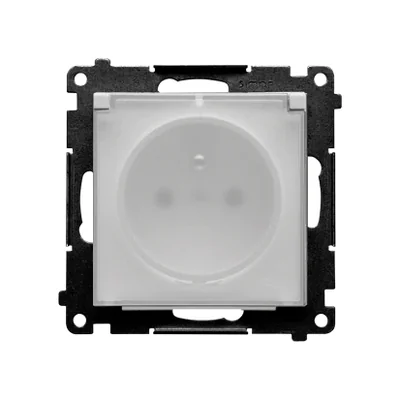 Simon 55 WMDW-50122x-114A Plug socket for IP44 version without seal (module) 16 A, 250 V~, quick connectors. Transparent flap; Light gray matt