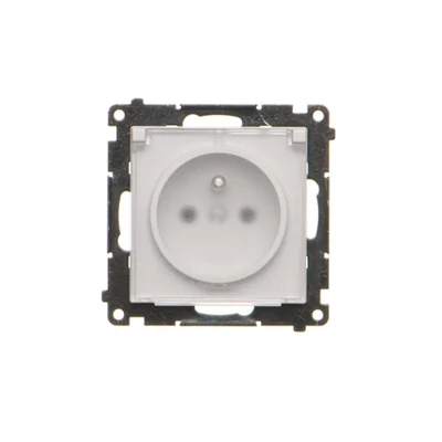 Simon 55 WMDW-50122x-114A Plug socket for IP44 version without seal (module) 16 A, 250 V~, quick connectors. Transparent flap; Light gray matt