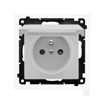 Simon 55 WMDW-50123x-143 Enchufe para versión IP44 con junta (módulo) 16 A, 250 V~, conectores rápidos. Tapa del color de la cubierta; aluminio mate.