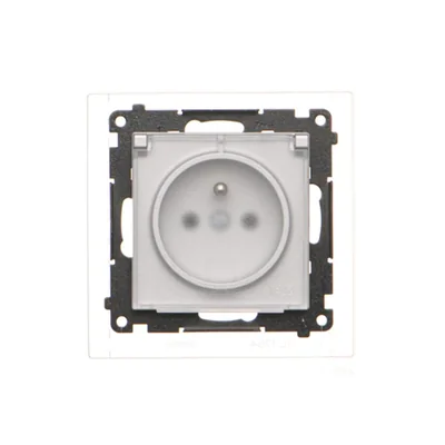 Simon 55 WMDW-50123x-143A Enchufe para versión IP44 con junta (módulo) 16 A, 250 V~, conectores rápidos. Tapa transparente; aluminio mate.