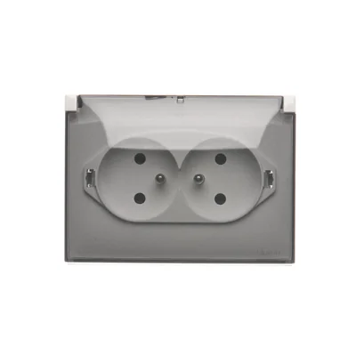 Simon Aquaclick WA-ACGZ2xx-xx-11Ax Surface-mounted socket, double compact with earthing, transparent cover, IP44, Σ16A, 250V~, screw terminals; white