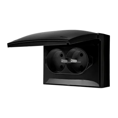 Simon Aquaclick WA-ACGZ2Zx-xx-49xx Surface-mounted socket, double compact with earthing, cover color, with current path shutter, IP44, Σ16A, 250V~, screw terminals; black