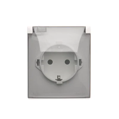 Simon Aquaclick WA-CGSZ1Cx-xx-11Ax Surface-mounted socket, Schuko, single, transparent cover, IP44, Σ16A, 250V~, screw terminals; white