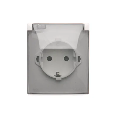 Simon Aquaclick WA-CGSZ1CZ-xx-11Ax Surface-mounted socket, Schuko, single, transparent cover with current path shutters, IP44, Σ16A, 250V~, screw terminals; white