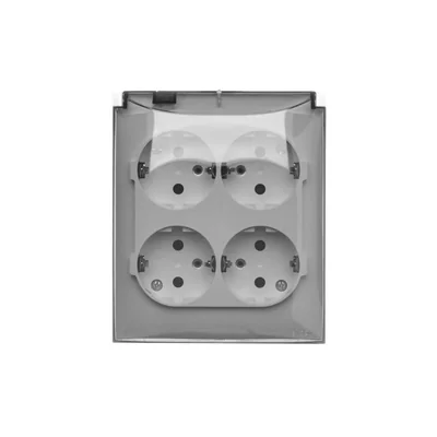 Simon Aquaclick WA-CGSZ4Cx-xx-11Ax Surface-mounted socket, Schuko, 4-way, transparent cover, IP44, 16A, 250V~, quick connectors; white
