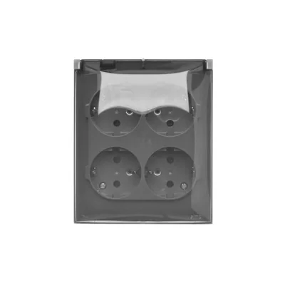 Simon Aquaclick WA-CGSZ4xx-xx-16Ax Surface-mounted socket, Schuko, 4-gang, transparent cover, IP44, 16A, 250V~, screw terminals; gray