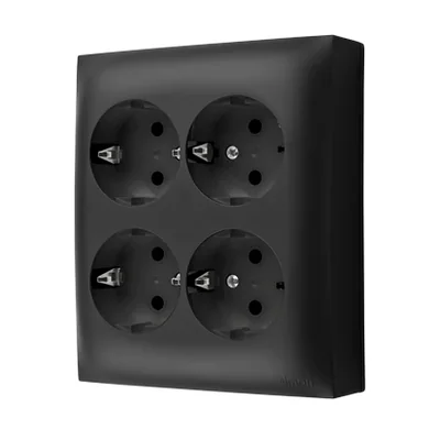 Simon Aquaclick WA-CGSZN4CZ-x-49xx Surface-mounted socket, Schuko, 4-way, with current path shutters, IP20, 16A, 250V~, quick connectors; black