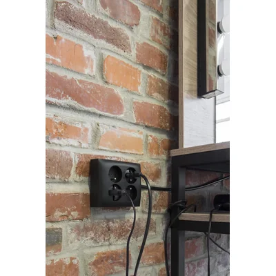 Simon Aquaclick WA-CGSZN4CZ-x-49xx Surface-mounted socket, Schuko, 4-way, with current path shutters, IP20, 16A, 250V~, quick connectors; black