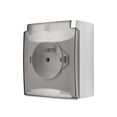 Simon Aquaclick WA-CGZ1Cxx-xx-11Ax Surface-mounted socket, single, with earthing, transparent cover, IP44, 16A, 250V~, quick connectors; white