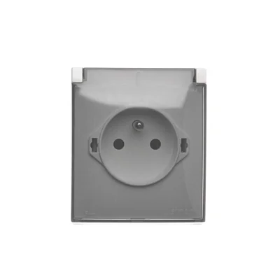 Simon Aquaclick WA-CGZ1Cxx-xx-11Ax Surface-mounted socket, single, with earthing, transparent cover, IP44, 16A, 250V~, quick connectors; white