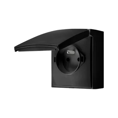 Simon Aquaclick WA-CGZ1CZx-xx-49xx Surface-mounted socket, single, with earthing, cover color, with current path, IP44, 16A, 250V~, quick connectors; black