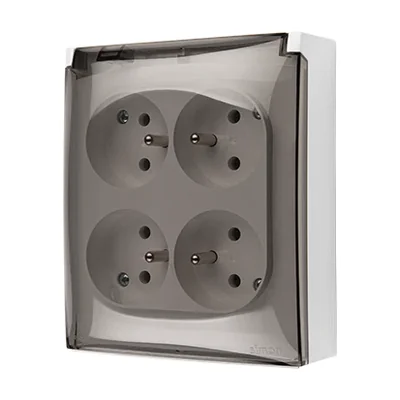 Simon Aquaclick WA-CGZ4Cxx-xx-11Ax Surface-mounted socket, 4-way with earthing, transparent cover, IP44, Σ16A, 250V~, quick connectors; white