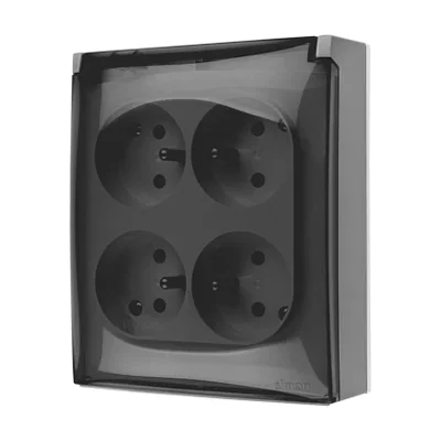 Simon Aquaclick WA-CGZ4Cxx-xx-16Ax Surface-mounted socket, 4-way with earthing, transparent cover, IP44, Σ16A, 250V~, quick connectors; gray